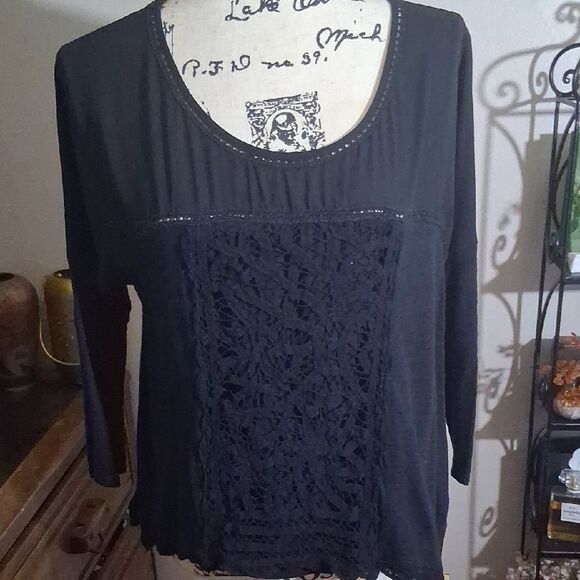 Anthropolgie Meadow Rue Black Woven Pattern Women's Top Small - Picture 1 of 10